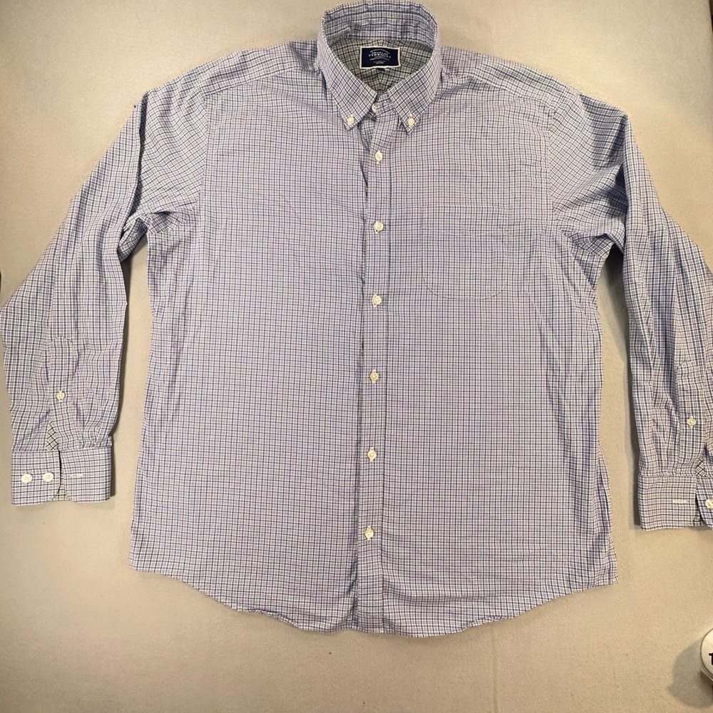 Charles Tyrwhitt Mens XL Blue White Check Non-Iron Cotton Classic Fit Shirt